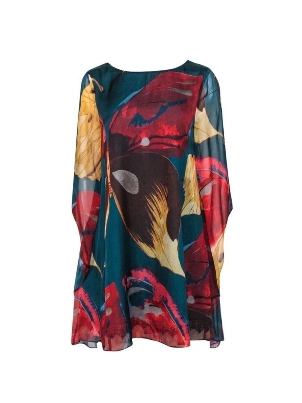 ANTHROPOLOGIE MOULINETTE SOEURS SILK BUTTERFLY DRESS SHEER SLEEVES SIZE 4
